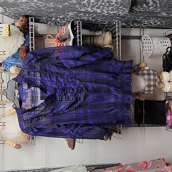 Tops - Miley Cyrus Max Azria Purple Plaid Blouse Size Large
